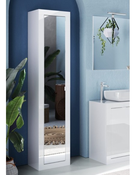 Colonna 1 anta specchio da bagno Bianco laccato
