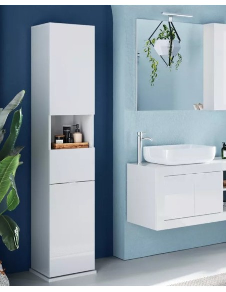 Colonna bagno girevole con specchio - 4 lati Bianco laccato