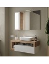 Mobile bagno sospeso 1 cassetto con ciotola Bianco laccato/Rovere (Specchio escluso)