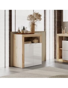 Mobile basso 2 ante da bagno Bianco laccato/Rovere  cm 64 x 35 x 78 H