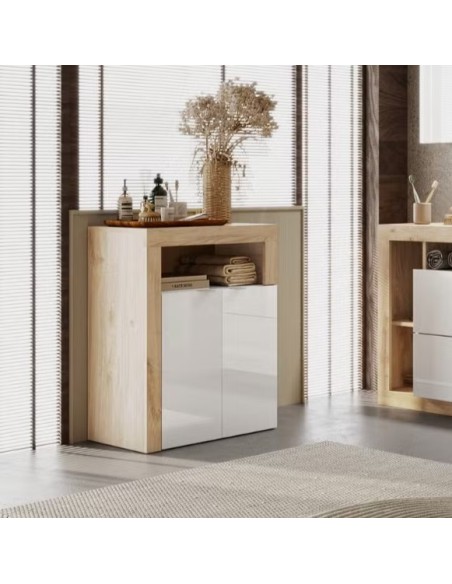 Mobile basso 2 ante da bagno Bianco laccato/Rovere  cm 64 x 35 x 78 H