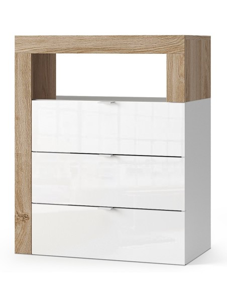 Cassettiera 3 cassetti - 1 vano da bagno Bianco laccato/Rovere cm 64 x 35 x 78 H