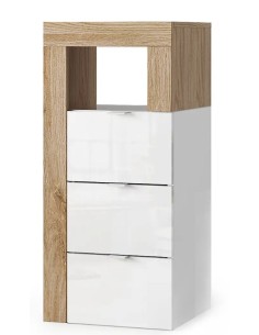 Cassettiera stretta 3 cassetti - 1 vano da bagno Bianco laccato/Rovere cm 35 x 35 x 78 H