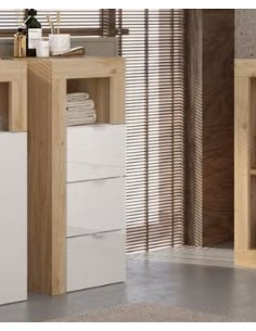 Cassettiera stretta 3 cassetti - 1 vano da bagno Bianco laccato/Rovere cm 35 x 35 x 78 H 2