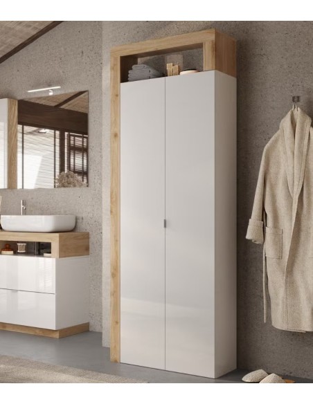 Armadio 2 ante alto Bianco laccato/Rovere cm 64 x 35 x 188 H