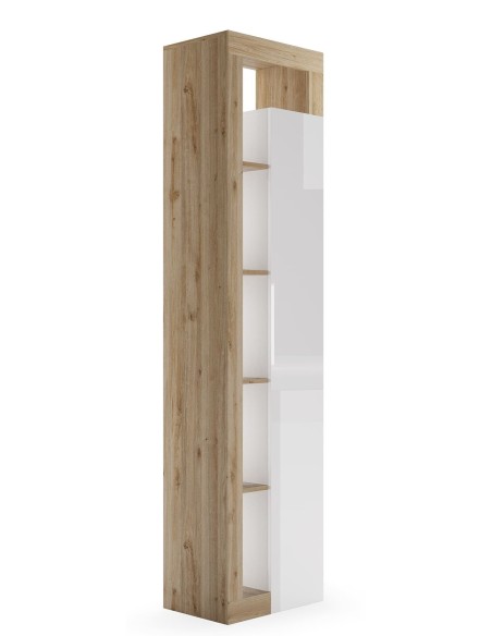 Colonna alta 1 anta con vani a giorno Bianco laccato lucido/Rovere cm 50 x 33 x 195 H