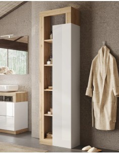 Colonna alta 1 anta con vani a giorno Bianco laccato lucido/Rovere cm 50 x 33 x 195 H
