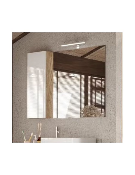Specchio bagno 1 anta laterale Bianco laccato/Rovere kadiz cm 92 x 18 x 75 H