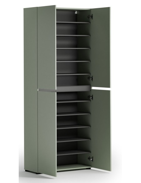 Armadio multiuso/scarpiera 4 ante 10 ripiani Verde salvia laccato opaco