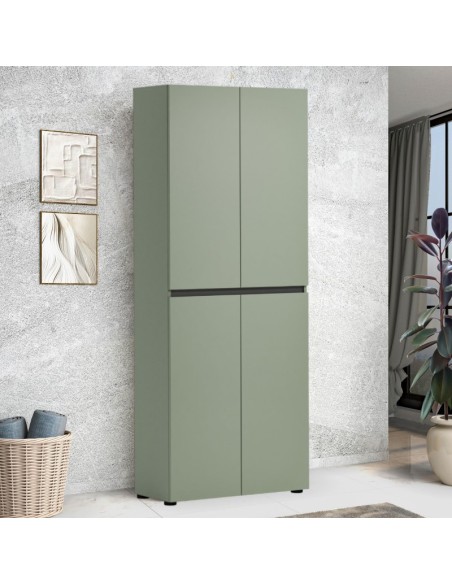Armadio multiuso/scarpiera 4 ante 10 ripiani Verde salvia laccato opaco
