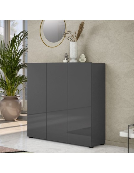 Scarpiera 3 ante 5 + 5 ripiani Antracite laccato lucido