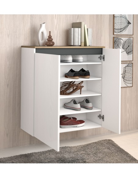 Scarpiera sospesa 2 ante Bianco lucido/Rovere artisan/Antracite