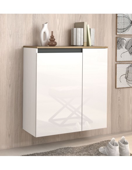Scarpiera sospesa 2 ante Bianco lucido/Rovere artisan/Antracite