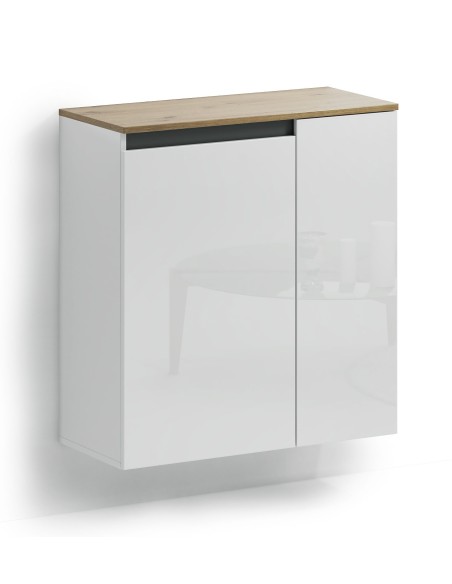 Scarpiera sospesa 2 ante Bianco lucido/Rovere artisan/Antracite