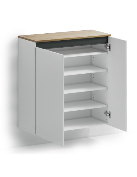 Scarpiera sospesa 2 ante Bianco lucido/Rovere artisan/Antracite