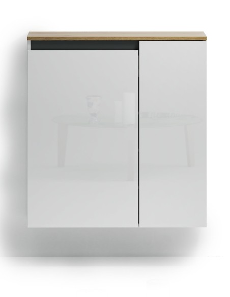 Scarpiera sospesa 2 ante Bianco lucido/Rovere artisan/Antracite