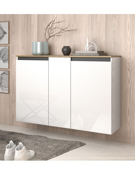 Scarpiera sospesa 3 ante Bianco lucido/Rovere artisan/Antracite