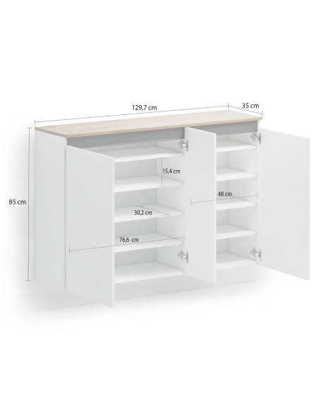 Scarpiera sospesa 3 ante Bianco lucido/Rovere artisan/Antracite