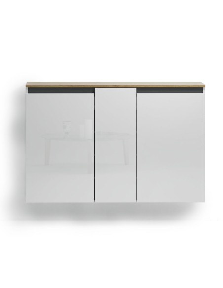Scarpiera sospesa 3 ante Bianco lucido/Rovere artisan/Antracite
