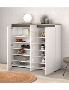 Scarpiera da terra 3 ante Bianco lucido/Rovere artisan/Antracite