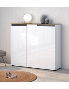 Scarpiera da terra 3 ante Bianco lucido/Rovere artisan/Antracite 2