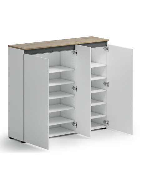 Scarpiera da terra 3 ante Bianco lucido/Rovere artisan/Antracite