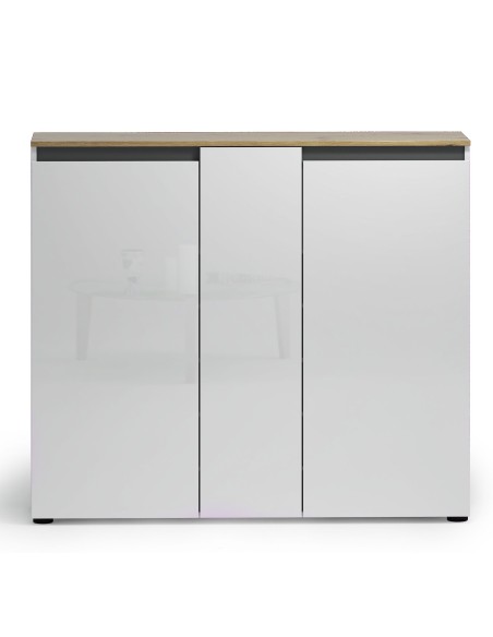 Scarpiera da terra 3 ante Bianco lucido/Rovere artisan/Antracite