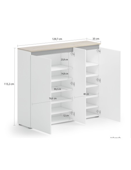 Scarpiera da terra 3 ante Bianco lucido/Rovere artisan/Antracite