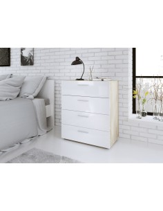 Cassettiera 4 cassetti Rovere / Bianco laccato 2
