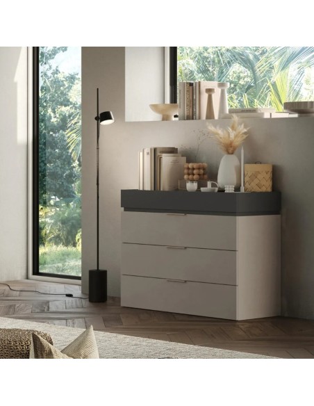Comò 4  cassetti Cashmere/Antracite  cm 110 x 52 x 102 H