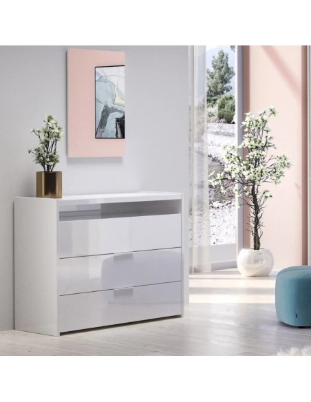 Comò 3 cassetti - 1 vano Bianco lucido cm 110 x 50 x 95 H