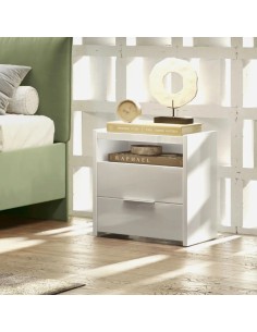 Coppia comodini 2 cassetti - 1 vano Bianco lucido