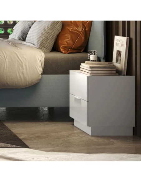 Coppia comodini 2 cassetti Bianco laccato lucido