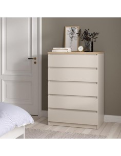 Cassettiera 5 cassetti Maxi profondità Cashmere/Rovere naturale