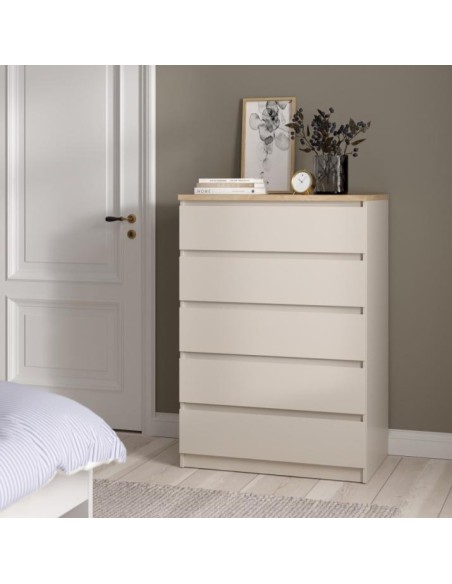 Cassettiera 5 cassetti Maxi profondità Cashmere/Rovere naturale