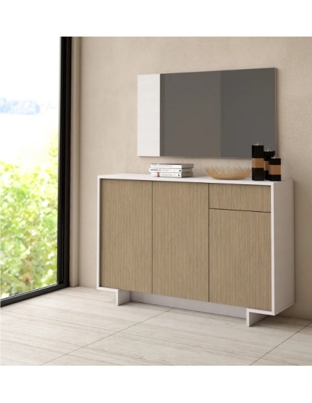 Madia 3 ante - 1 cassetto Bianco / Cannette chiaro