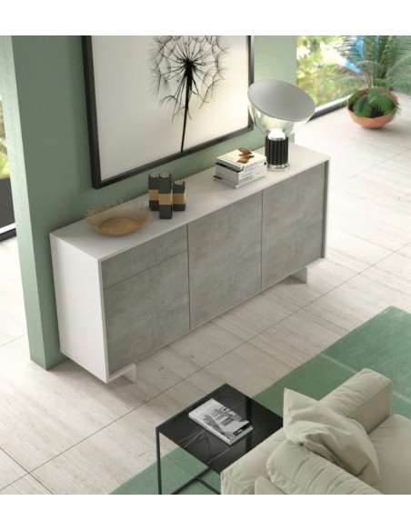 Madia cm 170 3 ante 1 cassetto Bianco venato/Cemento