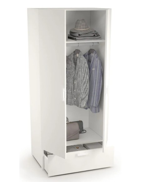 Armadio guardaroba 2 ante - 1 cassetto Bianco venato opaco