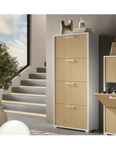 Scarpiera 4 ribalte doppia capienza / doppia profondità Bianco venato / Cannettè chiaro