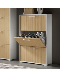 Scarpiera 3 ribalte Doppia profondità / Doppia capienza  Bianco venato/Cannettè chiaro