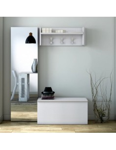 Composizione ingresso completa con scarpiera a specchio + baule + appendiabiti Bianco venato opaco
