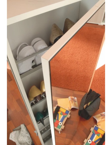 Composizione ingresso completa con scarpiera a specchio + baule + appendiabiti Bianco venato opaco