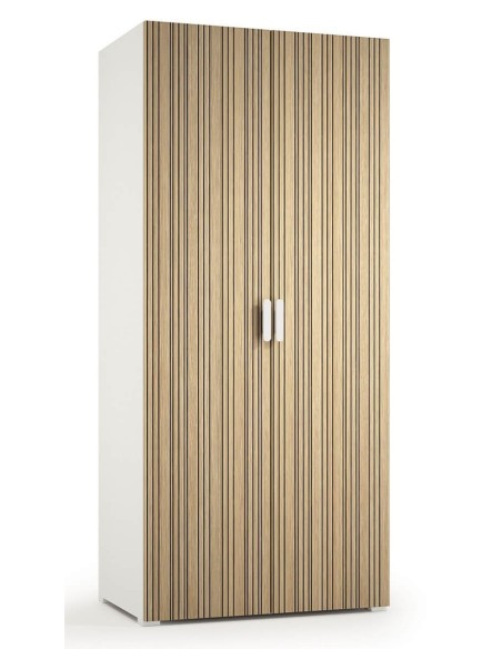 Armadio guardaroba 2 ante Bianco venato opaco/Rovere rigato