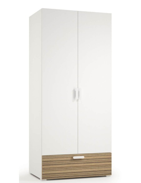Armadio guardaroba 2 ante - 1 cassetto Bianco venato opaco/Rovere rigato