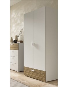 Armadio guardaroba 2 ante - 1 cassetto Bianco venato opaco/Rovere rigato 2