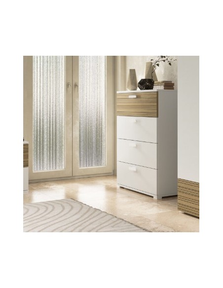 Cassettiera 4 cassetti Bianco venato opaco/Rovere rigato