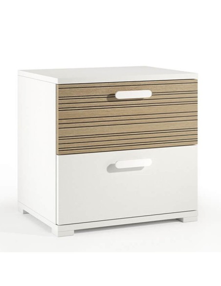 Comodino 2 cassetti Bianco venato opaco/Rovere rigato