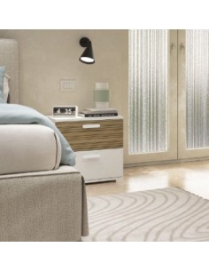 Comodino 2 cassetti Bianco venato opaco/Rovere rigato 2