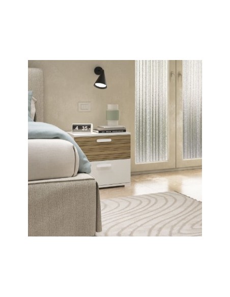 Comodino 2 cassetti Bianco venato opaco/Rovere rigato