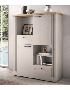 Madia alta 2 ante - 2 cassetti con vani a giorno Rovere meringa/Rovere kadiz